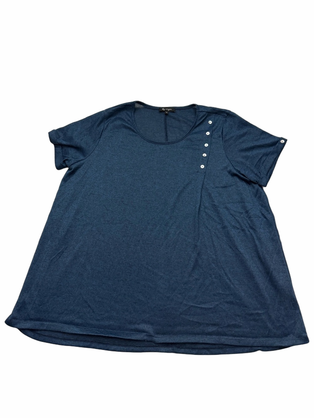 Lily Morgan Plus Size 1X Woman Lady Short Sleeve Blue Dressy Top Shirt